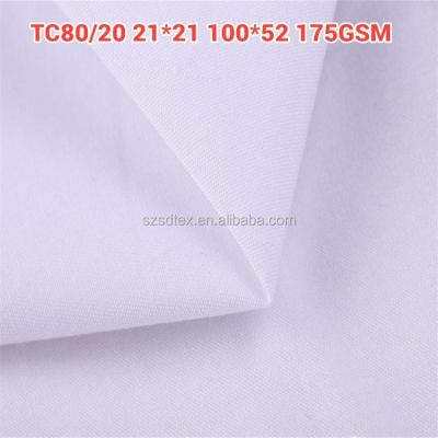 China Factory Supply Anti-Static TC80/20 21*21 100*52 175gsm 1/1 TC Plain Linen Fabric for sale