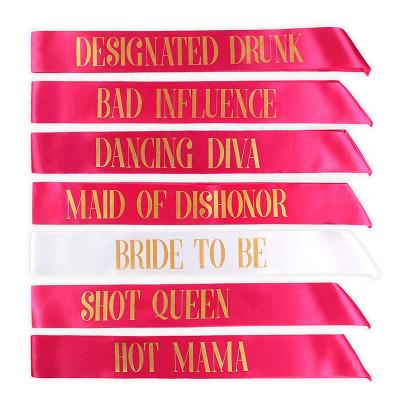 China Pink Bridal Shower 7pcs Bride To Be Sash Set Bridal Shower Hen Party Sash Decoration Accessory Ceremonial Bachelor Party Glitter Shoulder for sale