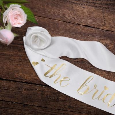 China Cheap Custom Bridal Shower Sash Bridal Shower Sash Manufacturer Gold Bridal Satin Bride To Be Hen Party Sash for sale