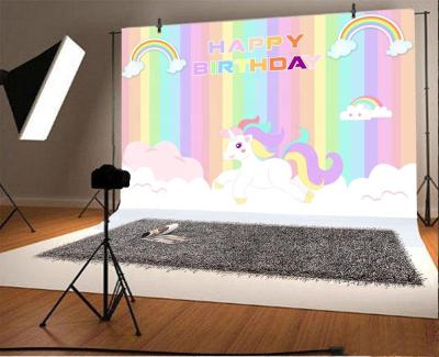 China Amazon Hot Selling Custom Vinyl Plastic Birthday Party Decoration Unicorn Party Wall Backdrops for sale