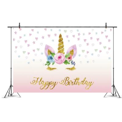 China Hot Sale Custom Pink Unicorn Photo Backdrop Amazon Plastic Vinyl Photography Backdrop Birthday Party Decoration Unicorn Party Wall Backdrops Unicorn for sale