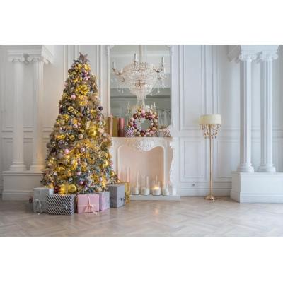 China 2020 New Year Christmas Backdrop Christmas Tree Background Cloth Indoor Gold Party Supplies for sale