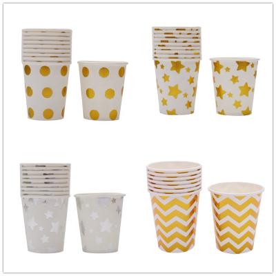 China Wedding 10Pcs/bag 9oz Gold/Silver Hot Stamping Printed Birthday Party Paper Cup Table Decoration for sale