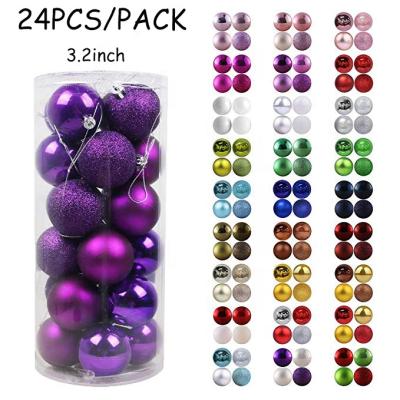 China 24pcs 3.2inch Plastic Merry Christmas Purple Luminous Christmas Tree Ornaments Colorful Christmas Balls for sale