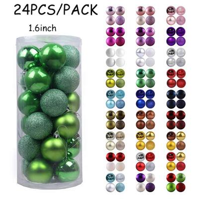 China Wholesale 24pcs 1.6inch Merry Christmas Green Christmas Hanging Plastic Luminous Christmas Tree Ornaments Colorful New Year Xmas Balls for sale