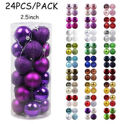 China 24pcs 2.5inch Plastic Merry Christmas Purple Luminous Christmas Tree Ornaments Colorful Christmas Balls for sale