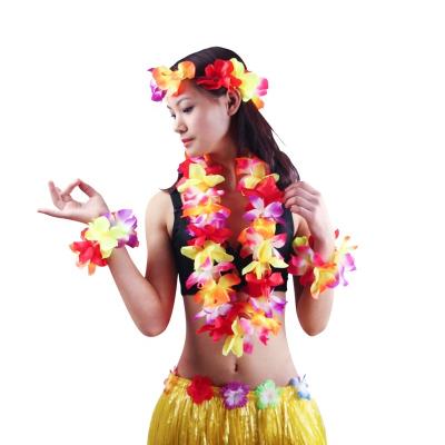 China Party Decoration 6Pcs Flower Garland Straw Skirt Suit Dance Performance Beach Ladies Costume Adult Hawaiian Party Gift Decorations for sale