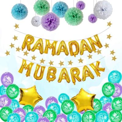 China Paper Pom Poms Latex Balloons For Eid Mubarak Party Decorations Eid Muslim Party Banner Balloon Star Alphabet Foil Balloons Eid Mubarak for sale