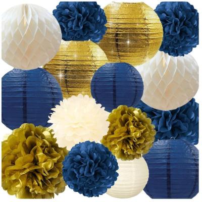 China Tissue Pom Poms Hanging Honeycomb Ball Gold Paper Lanterns Valentine's Day Navy Party Decorations for Wedding Bridal Valentines Decorations for sale