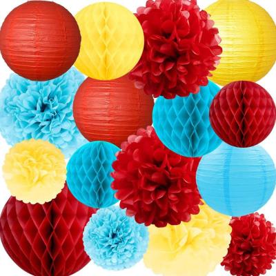 China Valentine's Day Party Supplies Pom Poms Hanging Lanterns Honeycomb Red and Blue Paper Ball for Birthday Baby Shower Party Wedding Decorations for sale