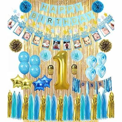 China Baby Boy Birthday Decorations Party Supplies Banner Cake Topper Tassel Garland Balloons Birthday Decorations Boy 1st for sale