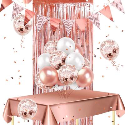 China Rose Gold Birthday Party Decorations Wedding Guests 16 Dish Cup Latex Balloon Tableware Set Party Supplies For Women Kids for sale