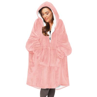 China Wearable Cover Sleepwear Nightgown Long Robe Winter Pajamas Women Homewear Hooded Silver Fox Fleece Family Blanket Cover for sale