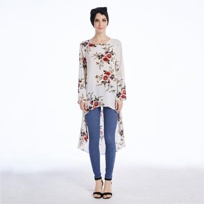 China New Style Printed Crepe Middle Eastern Daily Use Muslim Blouse Fishtail Tops Turkish Flower Printed Turkish Tunics For Women for sale