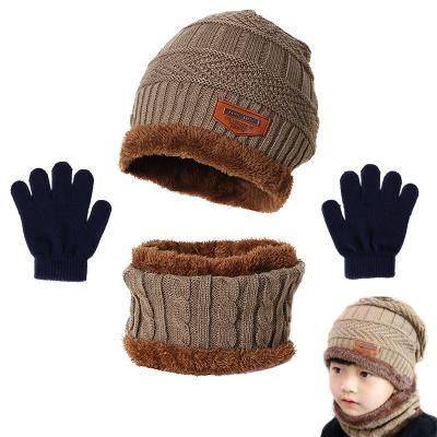 China High Quality COMMON 3 PCS Kids Winter Hat and Warm Scarf and Gloves Knit Beanie Cap and Circle Scarf 1-4Y for sale