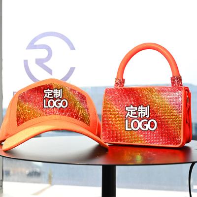 China 2021 ny set wholesale high quality diamond baseball caps purses and hats set COMMON hat and purse for sale