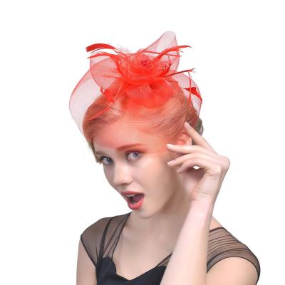 China Plush 2021 New Design Elegant Red Wedding Fascinators Tea Hats Derby Hats for sale