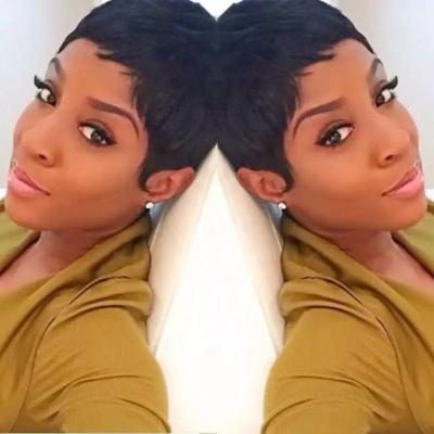 China Hot Selling High Temperature Synthetic Non-Shedding High Quality Lady Wig Black African Wig Ultra Short 10cm Regular Wave Oblique Bangs LK for sale