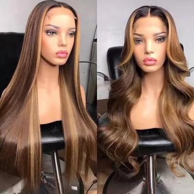 China Good thickness and small short hair LK own brand piano color hair wig no glue Peru HD lace closed long straight hair color brown mixed hair for sale