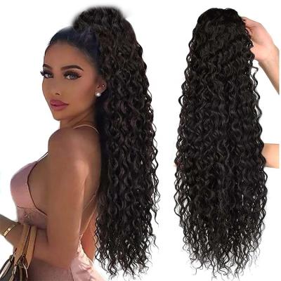 China LK Long Corn Wave Hair Extension Ombre Brown Detachable Ponytail Ponytail Deep Blonde Synthetic Ponytail Wig for sale