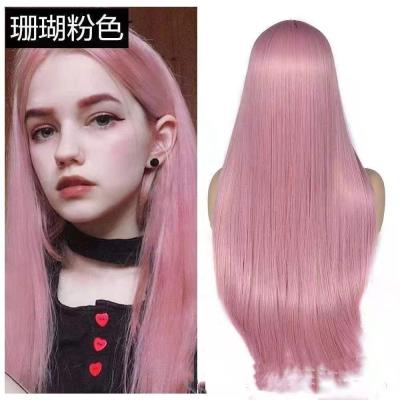 China Silky Straight Wave LK Kooka Style Extra Long Straight Hair High Shine Pink Blonde 24 Inches Synthetics None Medium Long Lace Wig Hair Cosplay Wig for sale