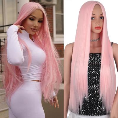 China LK Silky Straight Wig 28 Inches Long Vibrant Straight Blue Green Purple Colored Blonde Synthetic Wig for sale