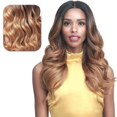 China Water Wave LK Feeling Gradient Brown Non-lace Wigs Luxury Long Soft Wavy Body Wigs Wholesale Synthetic Wigs for sale