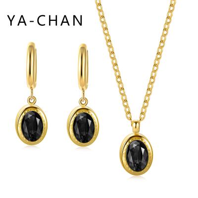 China FASHIONABLE YA-CHAN Women Red Color Gold Plated Neckalce/Earrings Jewelry Set Zircon Circle Waterdrop Earrings Heart Necklace for sale