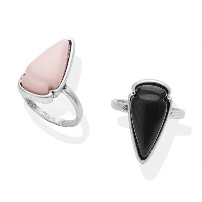 China FASHIONABLE Black Pink Vintage Stone Triangle Color New Arrival Jewelry Silver Plated Rings For Women for sale