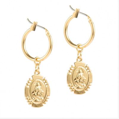 China New TRENDY Small Circle Earring Empress Virgin Mary Coin Charms Dangle Jewelry For Women Coin Earrings for sale