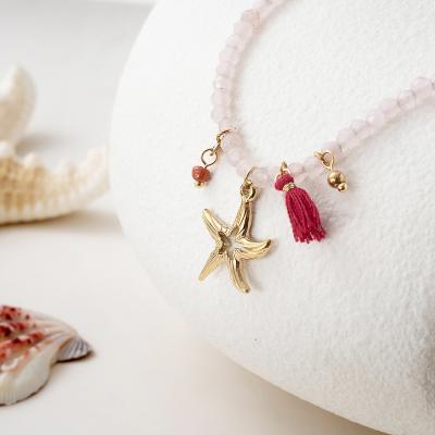 China Hand-Beaded Stainless Steel TRENDY Starfish Shaped Necklace Bohemian Beads Summer Beach Vacation Clavicle Chain Natural Stone for sale