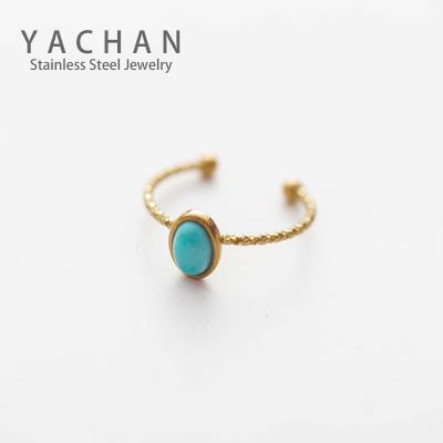 China Vintage factory outlet simple design turquoise inlaid retro stainless steel ring personality opening index finger ring for women for sale