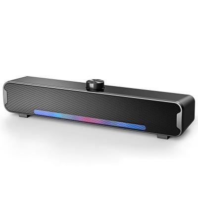 China No Korean Best USB Speaker Box Sound Bar Wired USB Soundbar Speaker With MIC RGB LED Light And Earphone Jack for sale