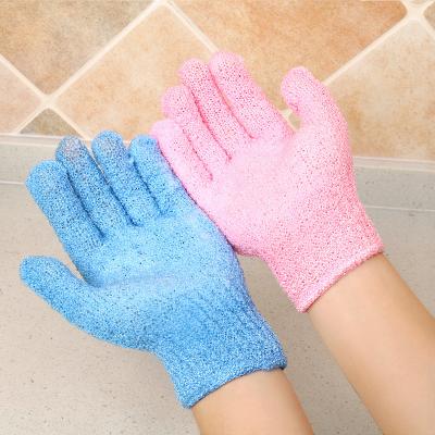 China EXFOLIATE Promotional Customized Gloway Five Finger Nylon Body Peeling Scrubber Exfoliator Shower Bath Skin Exfoliating Glove for sale