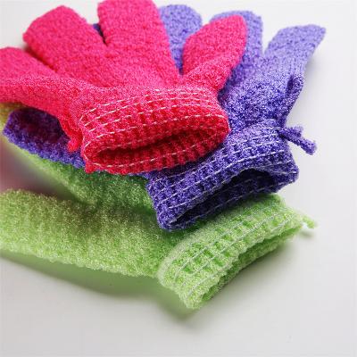 China EXFOLIATE double sided beauty spa massage skin shower scrubber bathing accessories body exfoliating gloves for bathing for sale