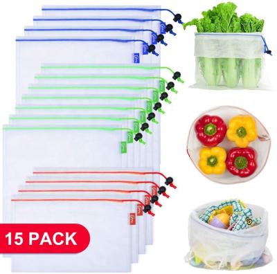 China Rope Handle 15 Pack 3 Sizes Daily Use Foldable Grocery Bags Reusable RPET Produce Bags for sale