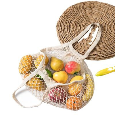 China Hot Sale Reusable Grocery Handled Fruit Vegetable Produce Tote Cotton String Mesh Net Shopping Bag With Long Handle for sale