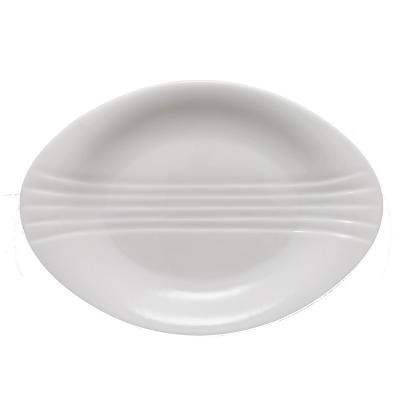 China Viable Creative Striped White Ceramic Plate Western Quality Dim Sum Dish Food Dish Set Dinner for sale