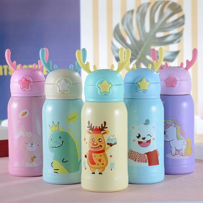 China Custom Cute Business Antlers Mugs With Rope Water Bottle Kids Portable Cartoon Double Wall Vacuum Drinking Mug for sale