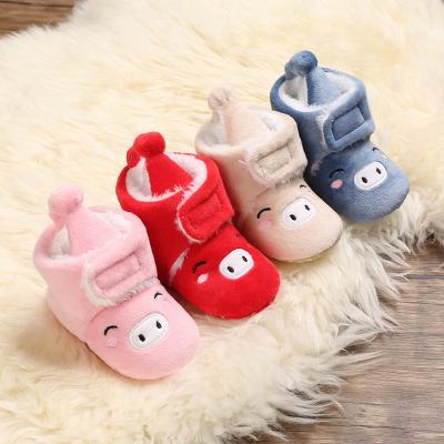 China Cute Flat Print Flat Warm Baby Pig Winter Spring Cotton Baby Boots Casual Shoes for sale