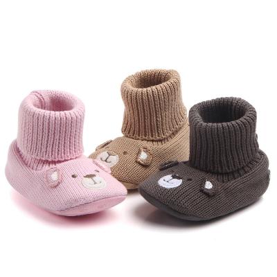 China Animal design high quality soft knitted fabric and anti-slip outsole baby boots for sale