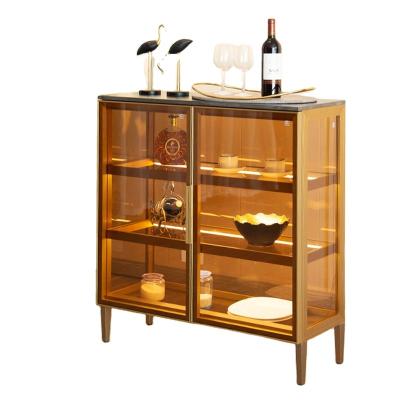 China Country Style Design Storage Locker Frame Tempered Glass Door Cabinet Liquor Wine Display Extendable Sideboard For Living Room for sale