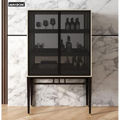 China Expandable Modern Minimalist Aluminum Wine Cabinet Living Room Glass Wine Cabinet With Light for sale