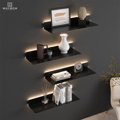 China Manufacturers Misnowe Floating Decorative Wall Mount Aluminum Display Stand With Led Linear Light for sale