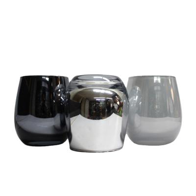 China Home Decoration Custom Electroplate Color Tea Light Glass Wine Candle Holder for sale