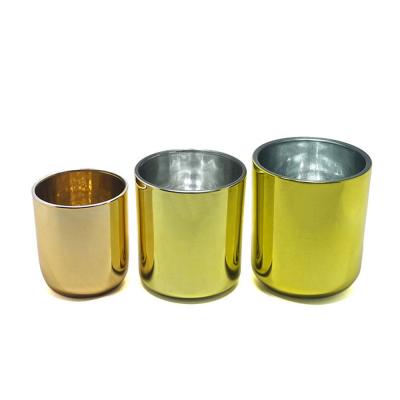 China New Home Decoration Round Bottom Electroplate Candle Holder Gold Colored Glass Luxury for sale