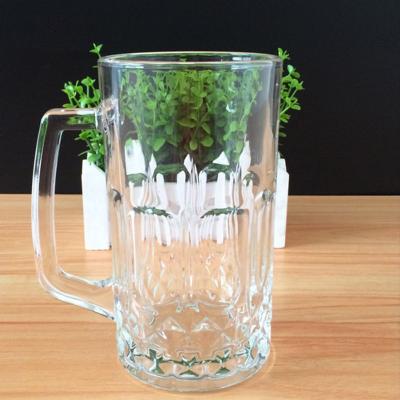 China Wholesale Good Quality Embossed Logo Machine Pressed Mug Glass Cup for sale