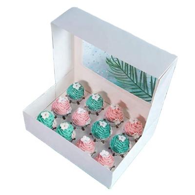 China Recycled Materials Factory Customized White Kraft Paper Pastry Box With Insert 12 Cavity Cake Box For 12 Hole Cupcake for sale