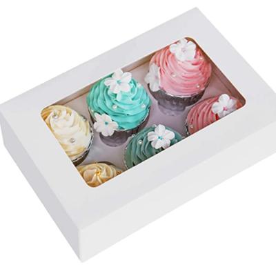 China Biodegradable 12pcs 6 Compartment Cupcake Boxes Bakery Box Muffin Container with Window and Dividers for sale