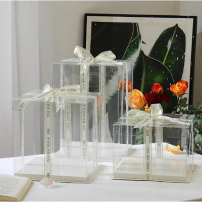 China Wholesale High Quality Foldable Square Recyclable Three-in-One Transparent Exquisite Cake Box Holiday Packaging Box for sale